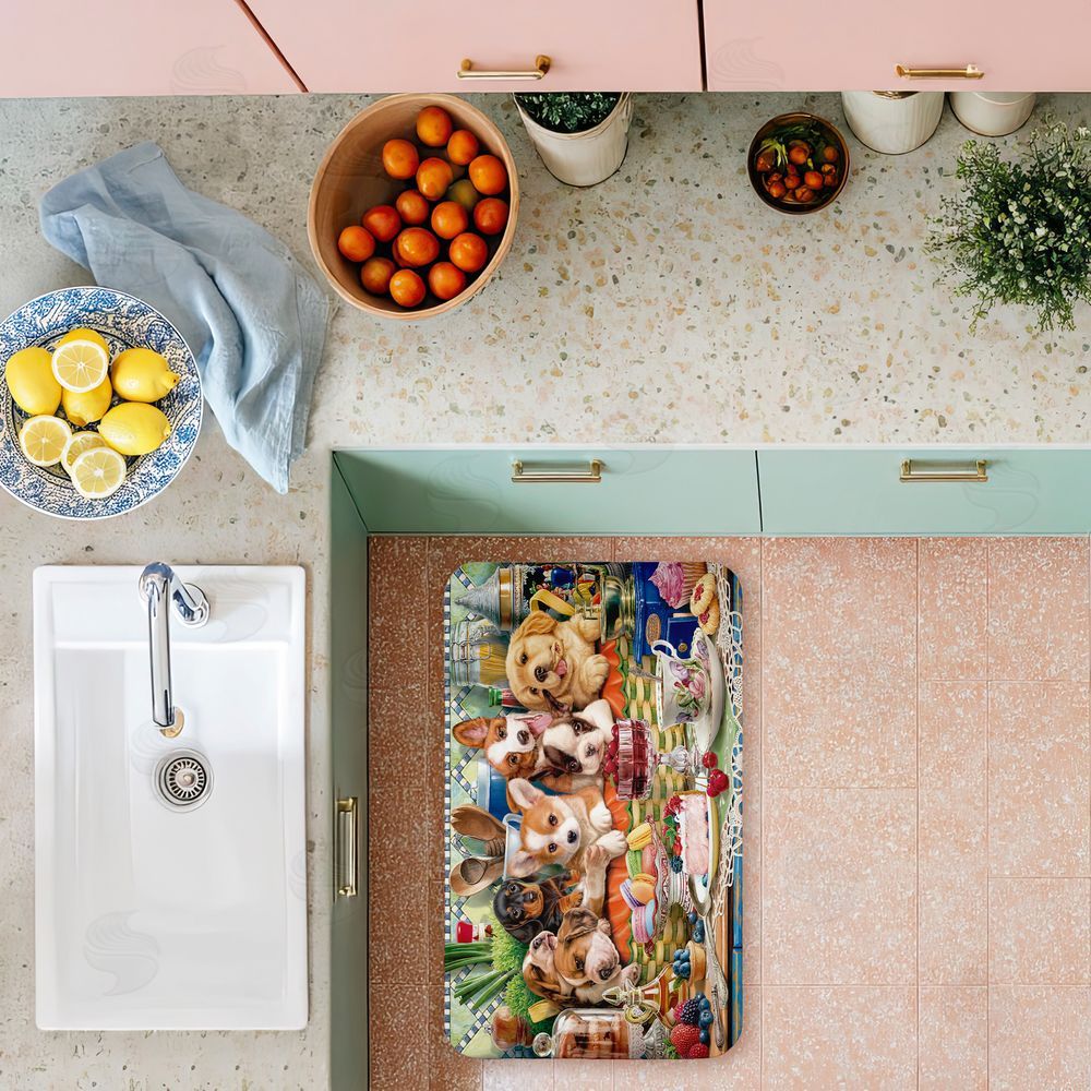 Image World | Puppies In Basket Tea Party Anti-Fatigue Mat