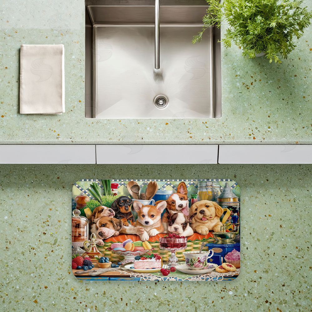 Image World | Puppies In Basket Tea Party Anti-Fatigue Mat