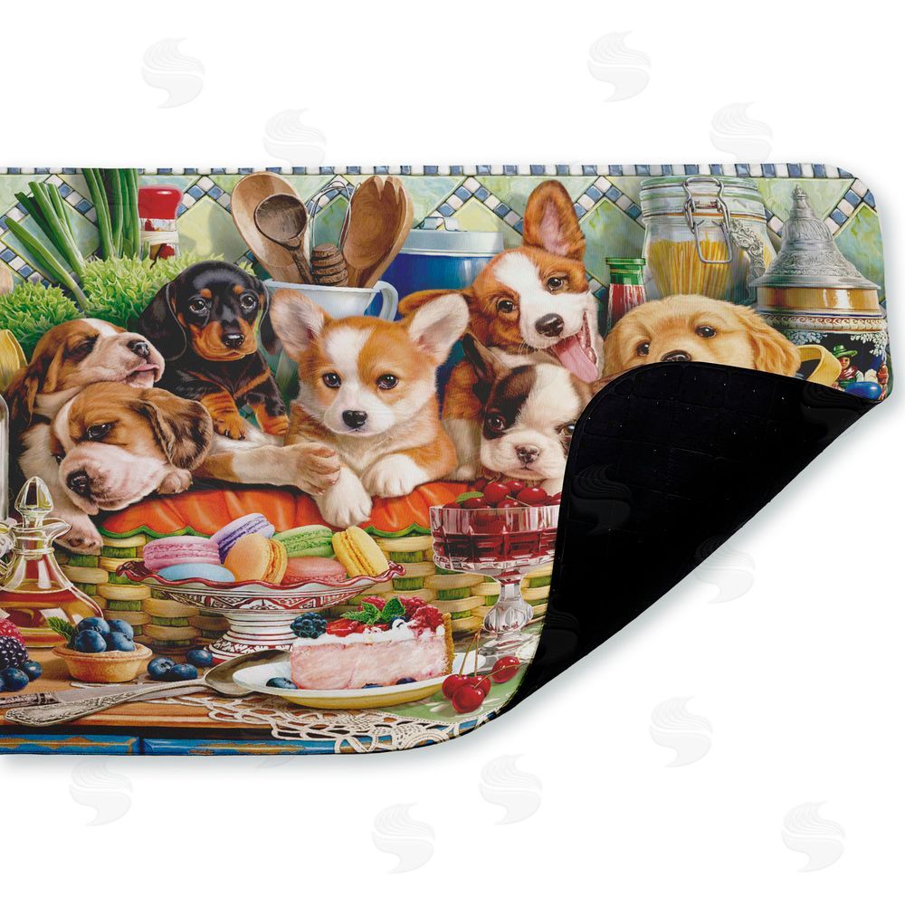 Image World | Puppies In Basket Tea Party Anti-Fatigue Mat