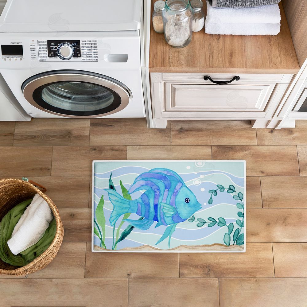 Audrey Jeanne Roberts | Fun Blue Fish Underwater Plush Bath Mat