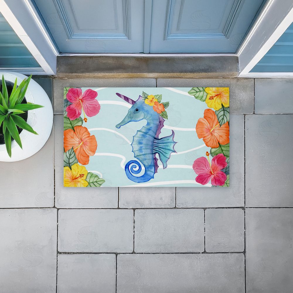 Audrey Jeanne Roberts | Unicorn Seahorse & Hibiscus Non-Woven Door Mat