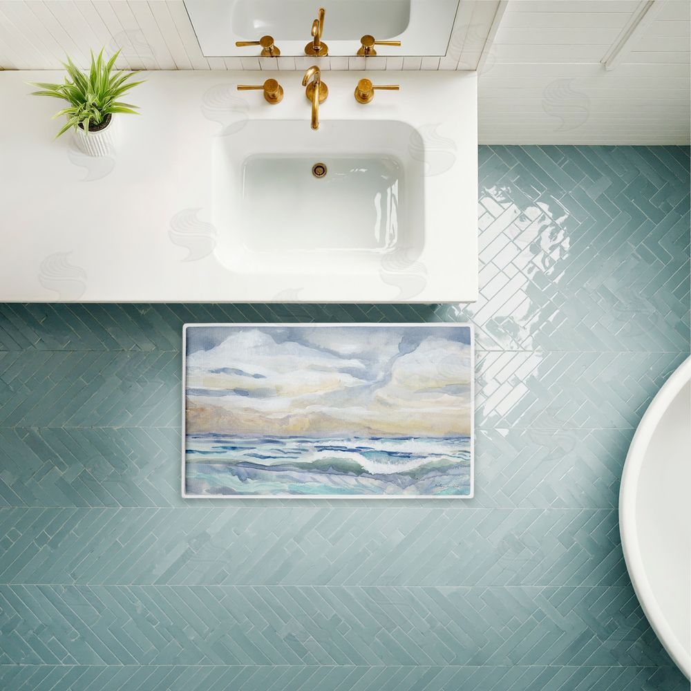 Audrey Jeanne Roberts | Tranquil Watercolor Waves Plush Bath Mat