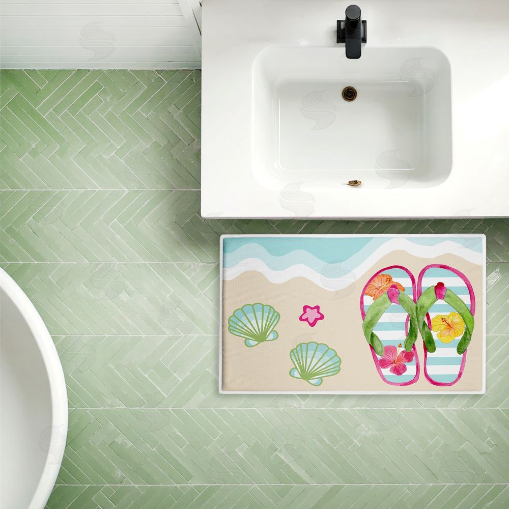 Audrey Jeanne Roberts | Flip Flops on Beach Shore Plush Bath Mat