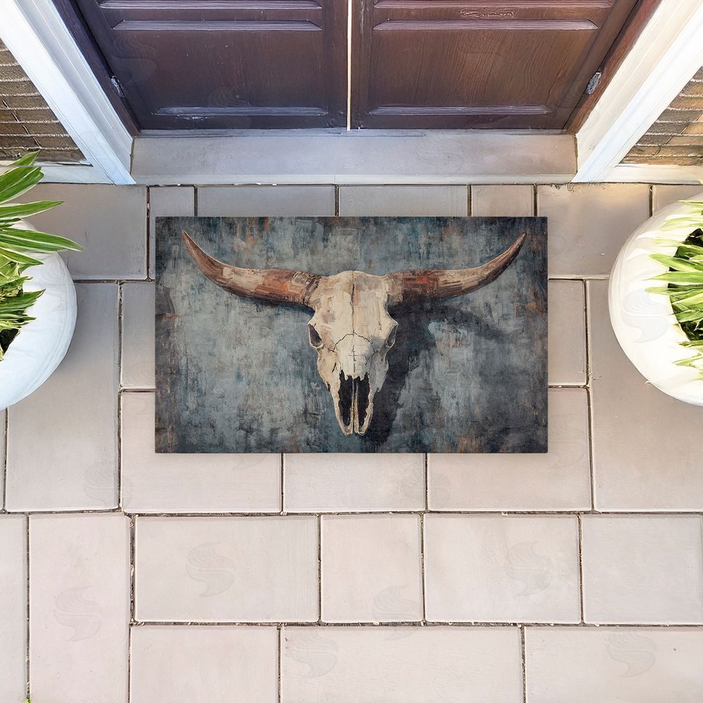 Nina Blue | Dark Vintage Cow Skull Non-Woven Door Mat
