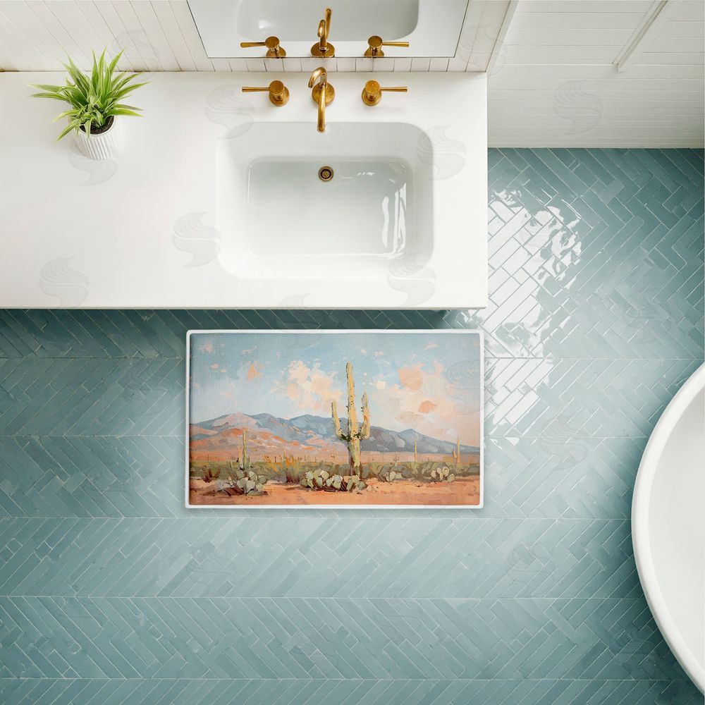 Nina Blue | Pink Desert Cactus Landscape Plush Bath Mat