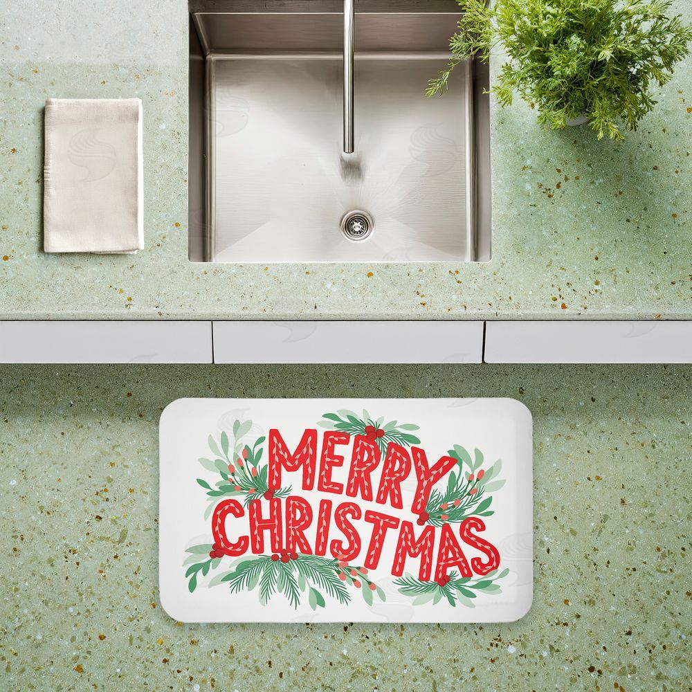 Heather McLaughlin | Merry Christmas with Seasonal Greenery Anti-Fatigue Mat