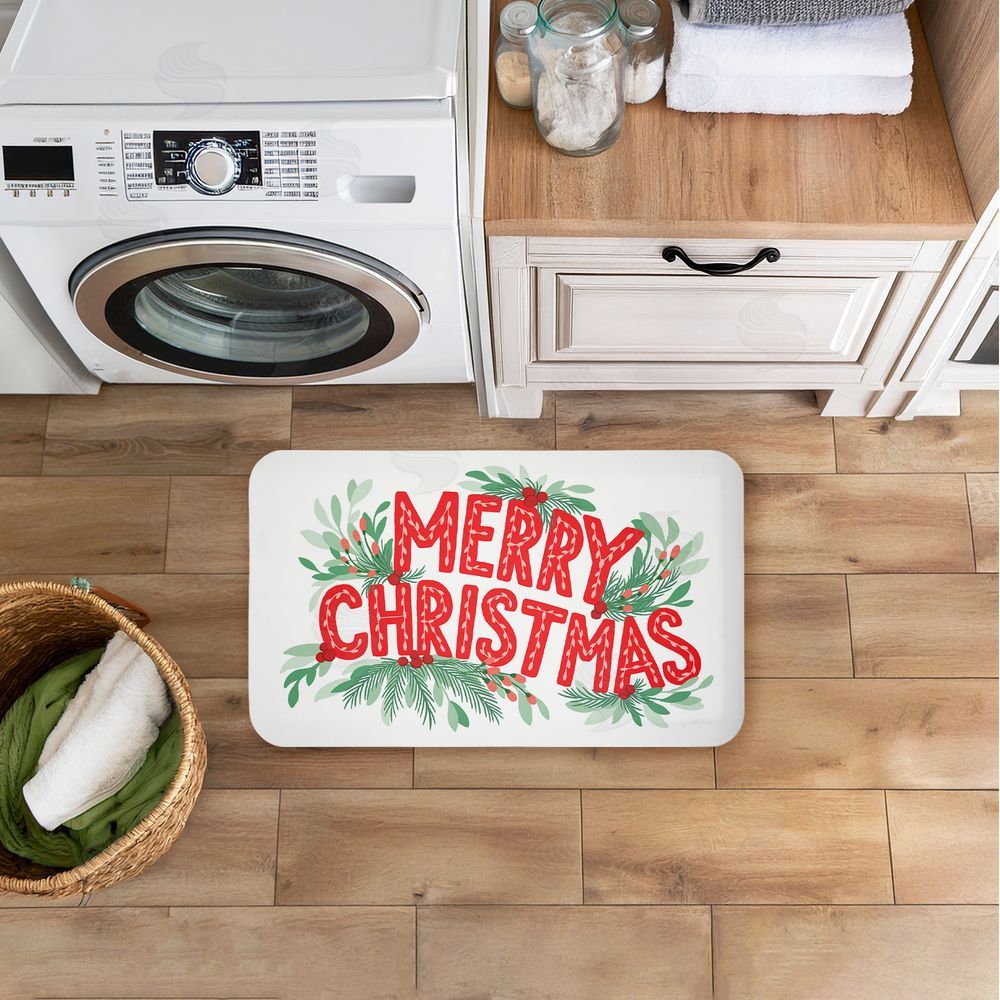 Heather McLaughlin | Merry Christmas with Seasonal Greenery Anti-Fatigue Mat