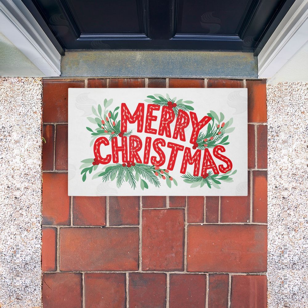 Heather McLaughlin | Merry Christmas with Seasonal Greenery Non-Woven Door Mat