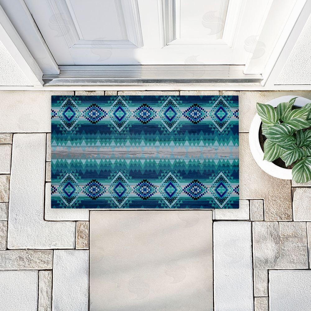 Jennifer Ellory | Blue Boho Geometric Non-Woven Door Mat