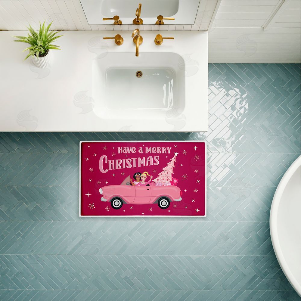 Darlene Seale | Midcentury Pink Christmas Plush Bath Mat