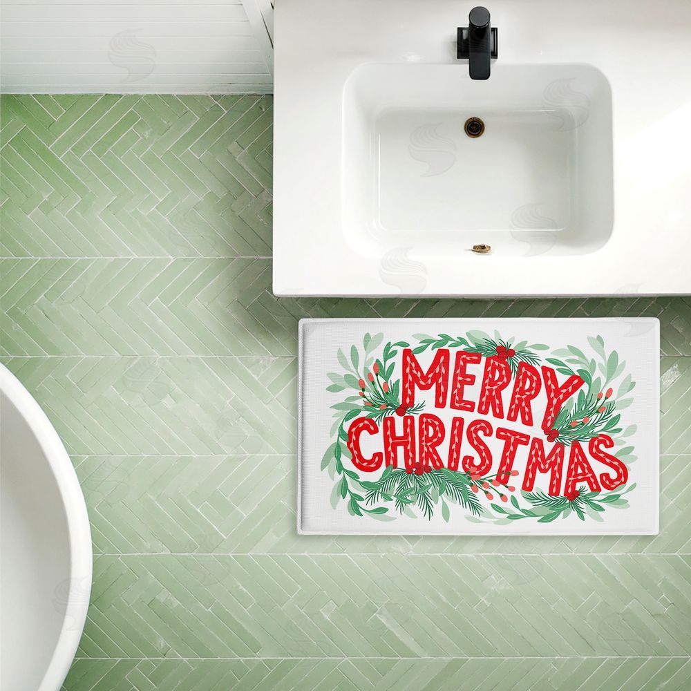 Heather McLaughlin | Retro Merry Christmas & Foliage Plush Bath Mat