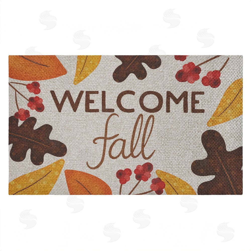 Emily Cromwell | Welcome Fall Leaf Border Faux Sisal Door Mat