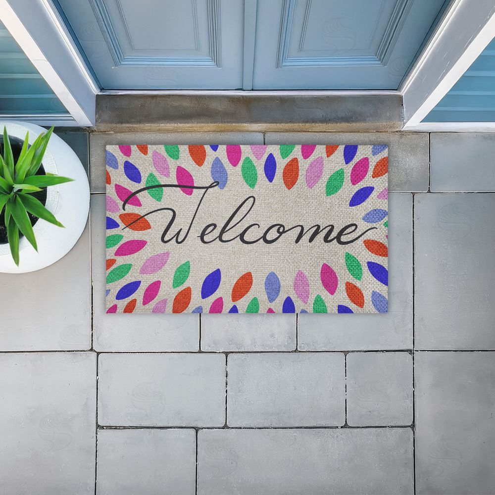 Caroline Alfreds | Vibrant Leaf Shapes Welcome Faux Sisal Door Mat
