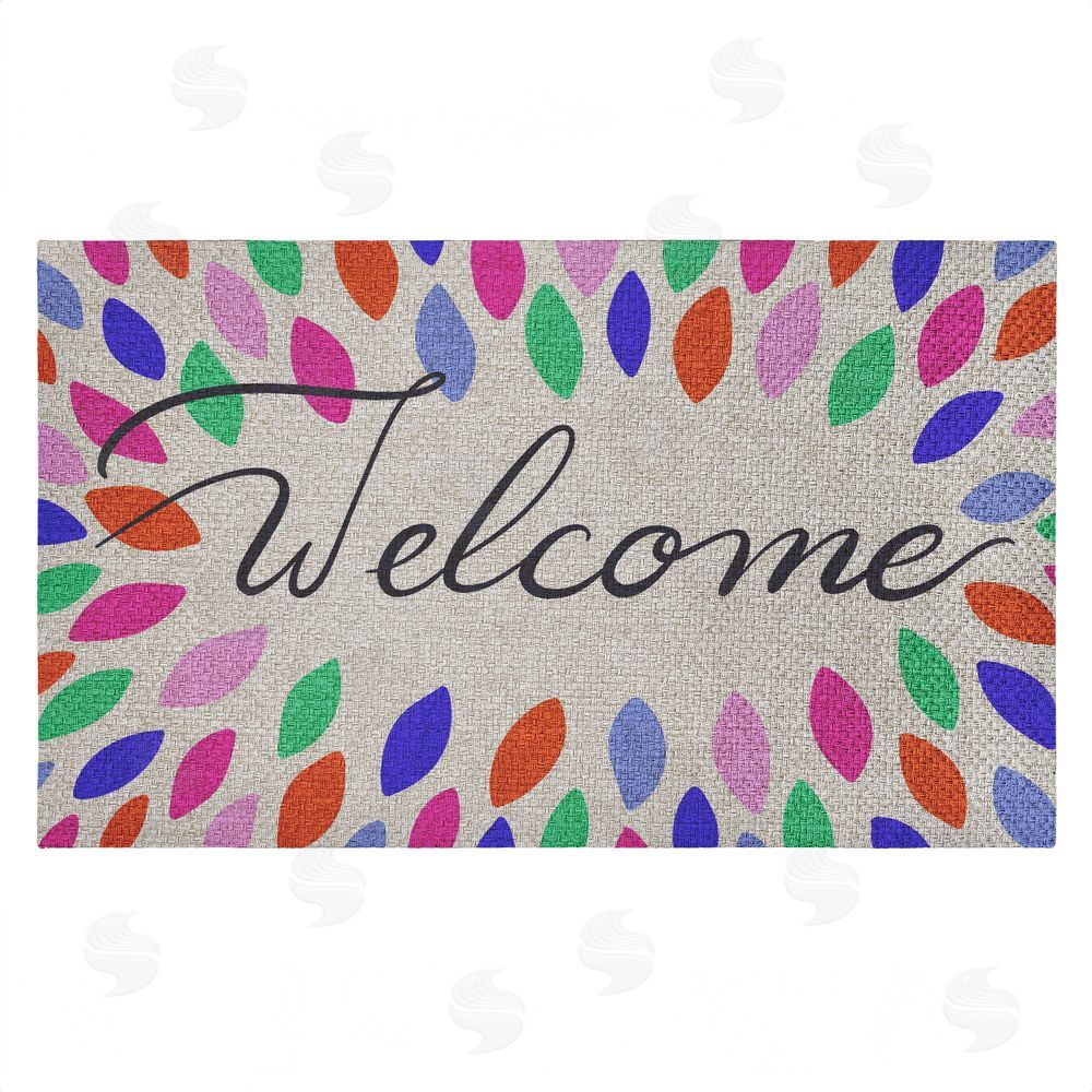 Caroline Alfreds | Vibrant Leaf Shapes Welcome Faux Sisal Door Mat