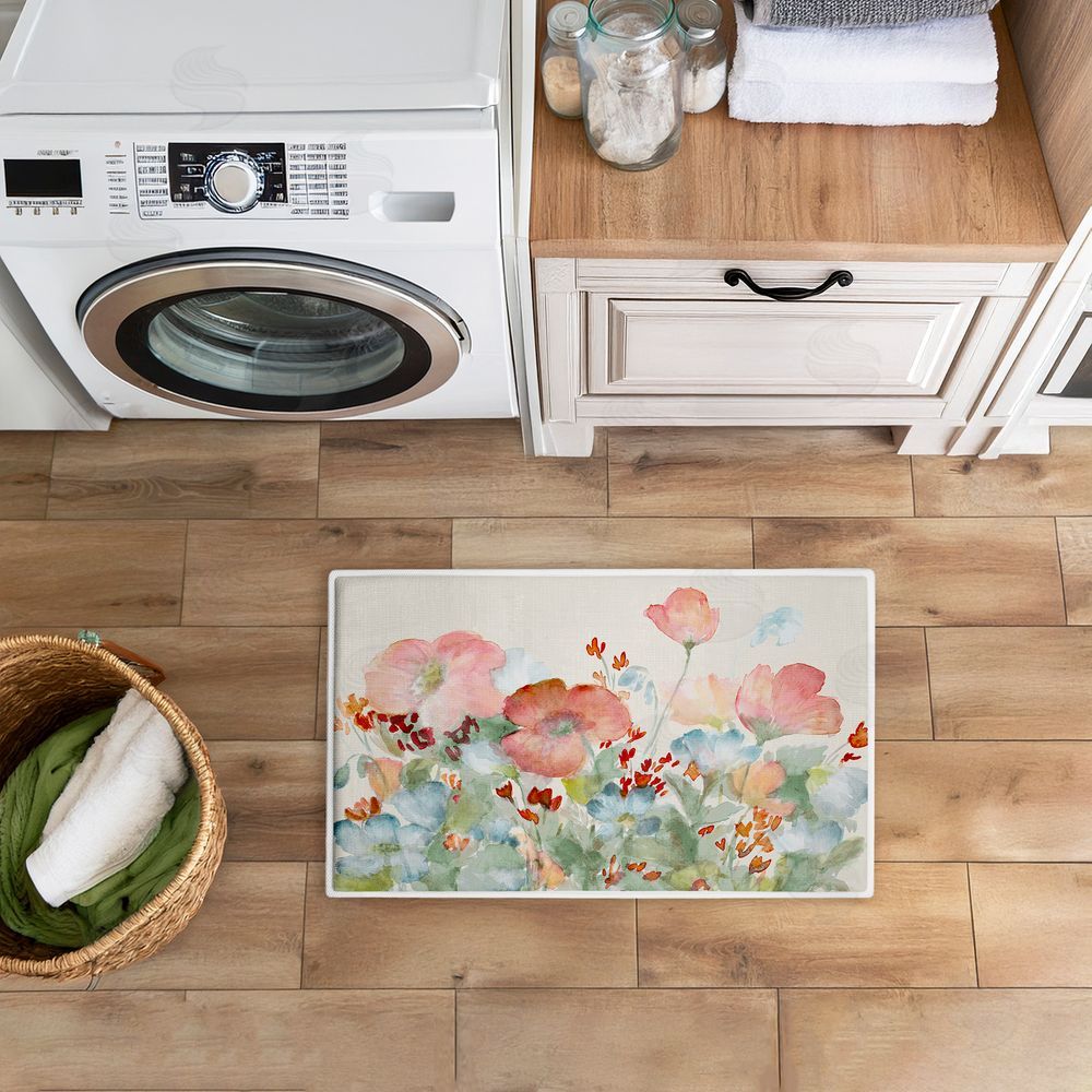 Lanie Loreth | A Day With Pink Flowers Plush Bath Mat