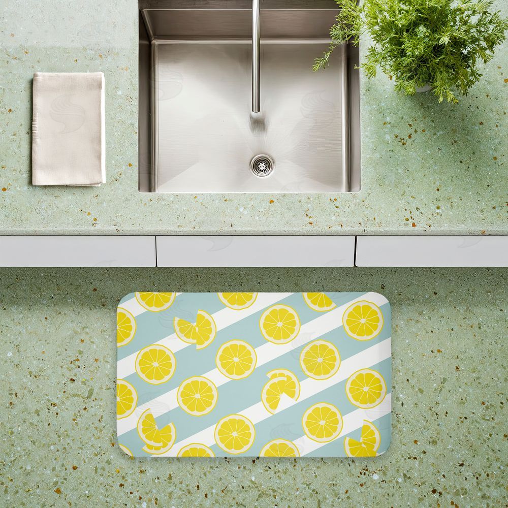 Anna Quach | Kitchen Lemony Stripes Anti-Fatigue Mat