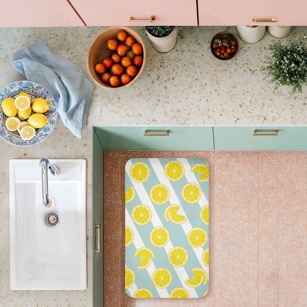 Anna Quach | Kitchen Lemony Stripes Anti-Fatigue Mat