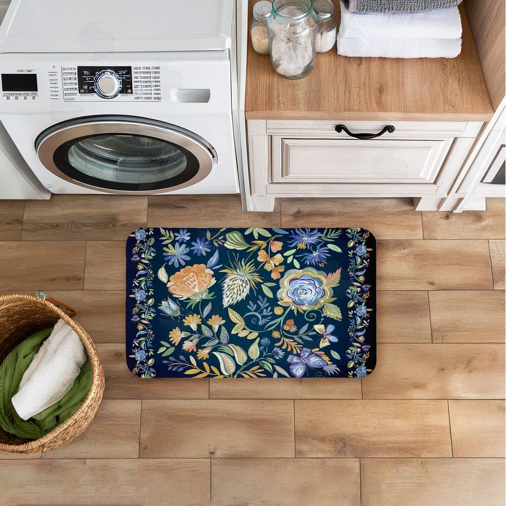 Ani Del Sol | Painted Blue Floral on Black Anti-Fatigue Mat