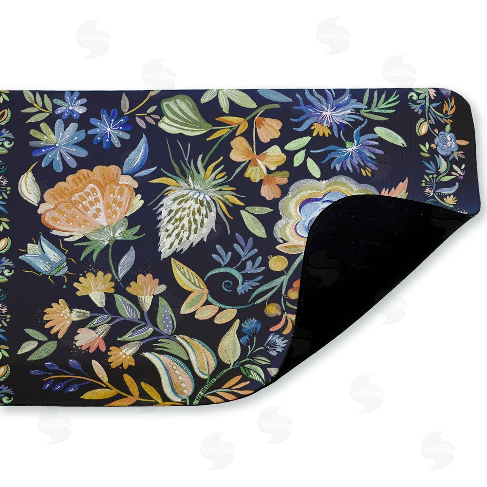 Ani Del Sol | Painted Blue Floral on Black Anti-Fatigue Mat