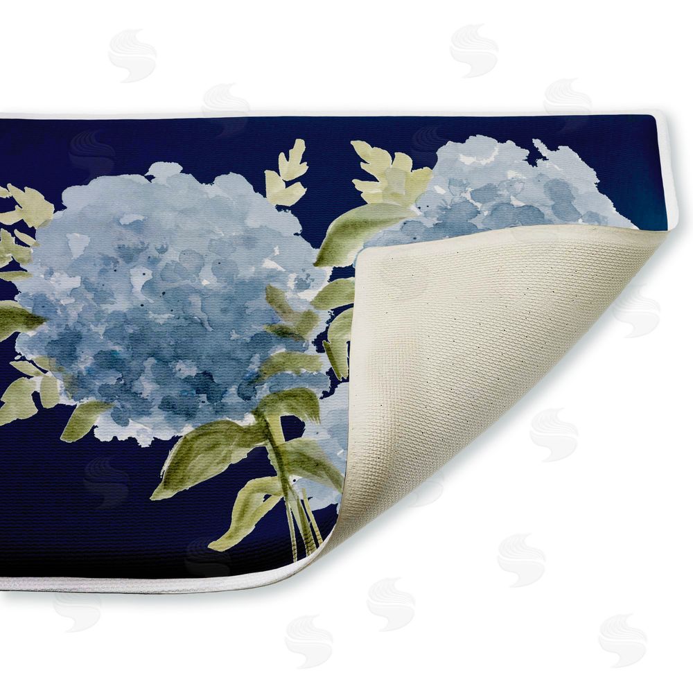 Janice Gaynor | Blue Hydrangeas Contrast Plush Bath Mat