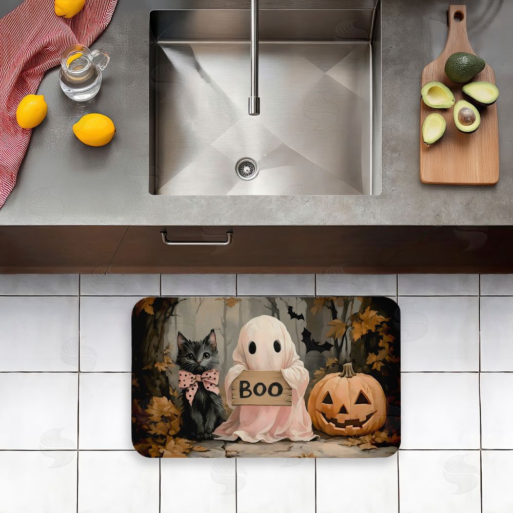 Arlington Prints | Cute Halloween Ghost & Kitten Anti-Fatigue Mat