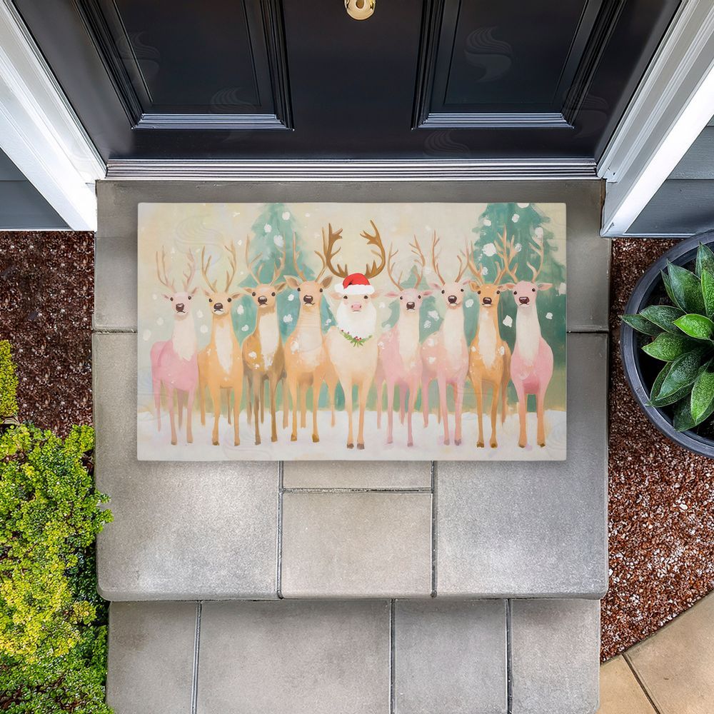 Arlington Prints | Pastel Santa's Reindeer Non-Woven Door Mat