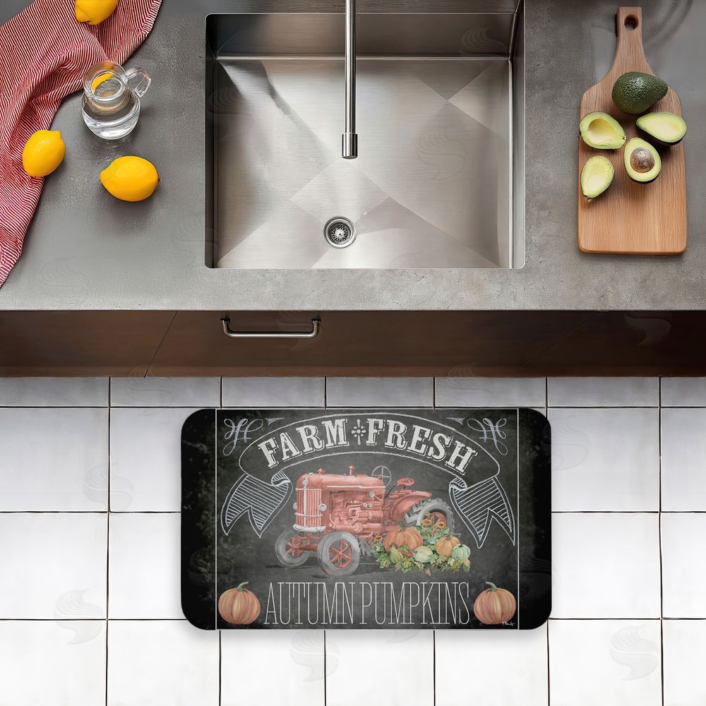 Paul Brent | Autumn Tractor Chalkboard Pumpkins Anti-Fatigue Mat