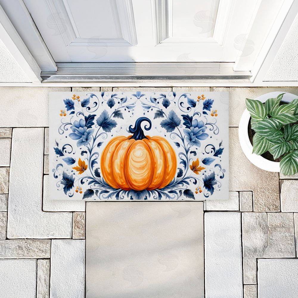Creative Studio | Pumpkin with Symmetrical Florals Non-Woven Door Mat