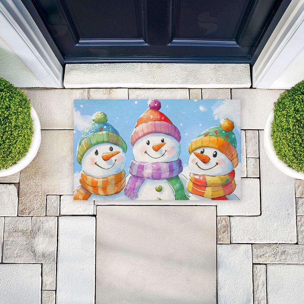 Petal Prints Design | Happy Snowmen Trio Non-Woven Door Mat