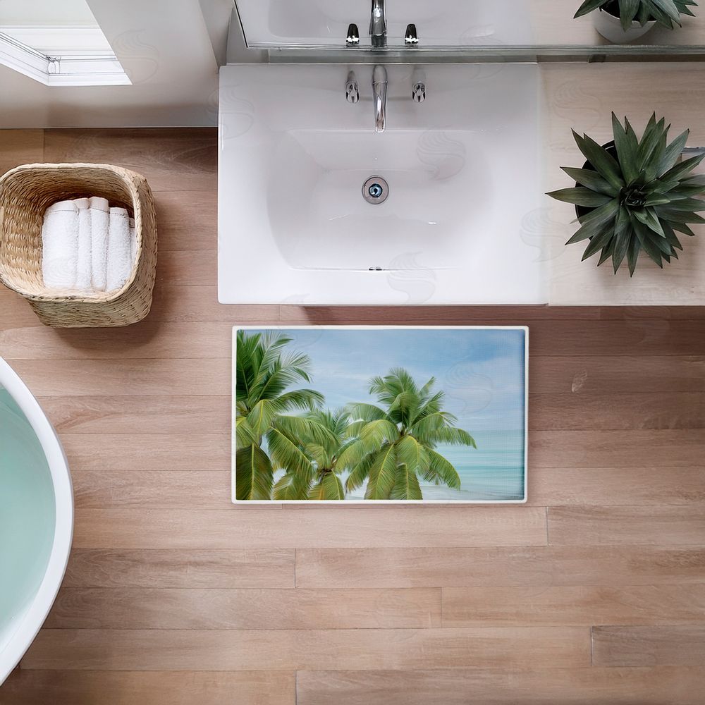 Seven Trees Design | Tropical Palms Overlooking Ocean Plush Bath Mat
