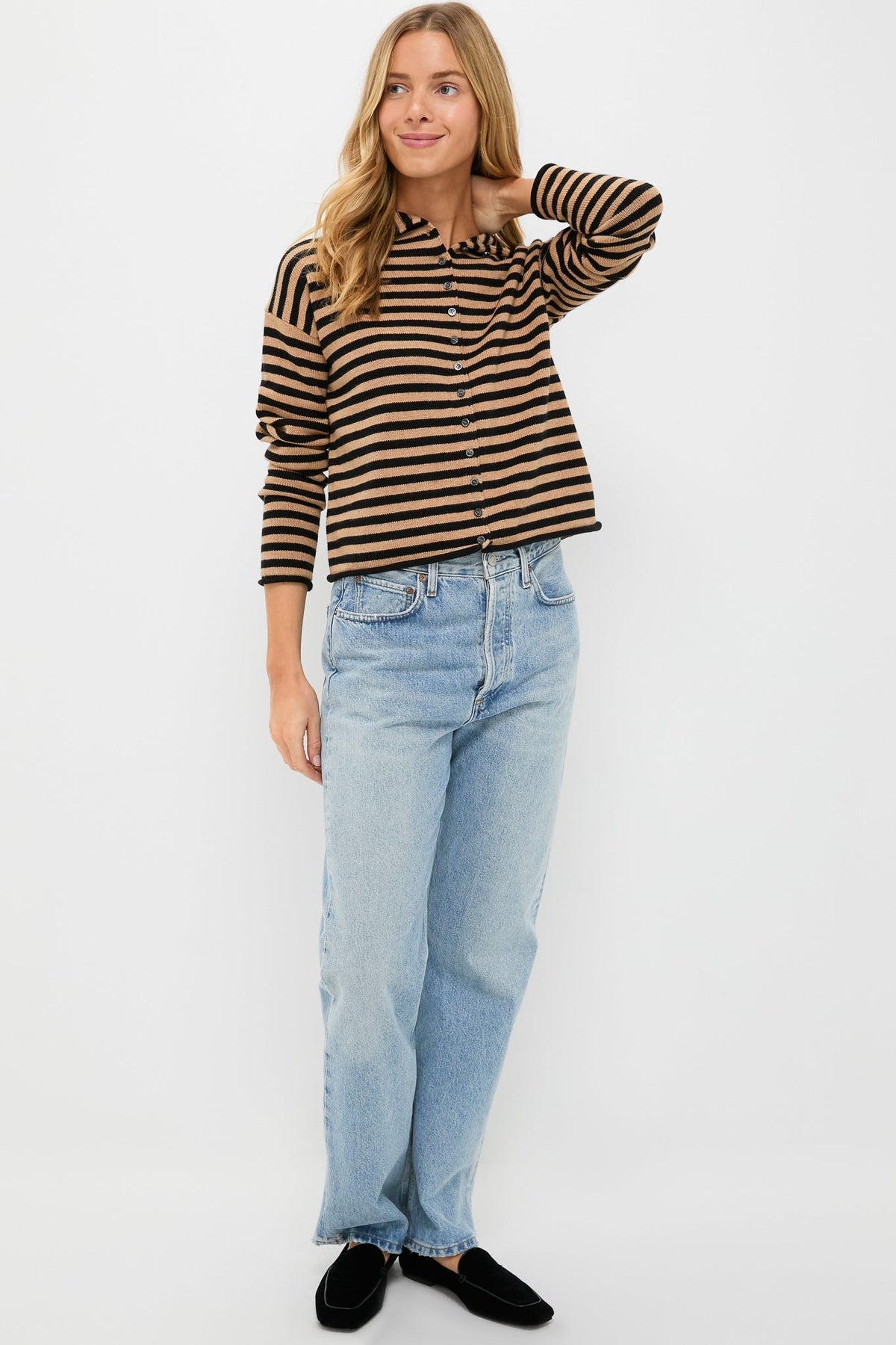 Black and Camel Taylor Striped Cardigan