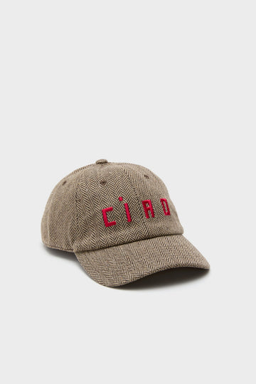 Taupe with Red Embroidered Ciao Wool Baseball Hat