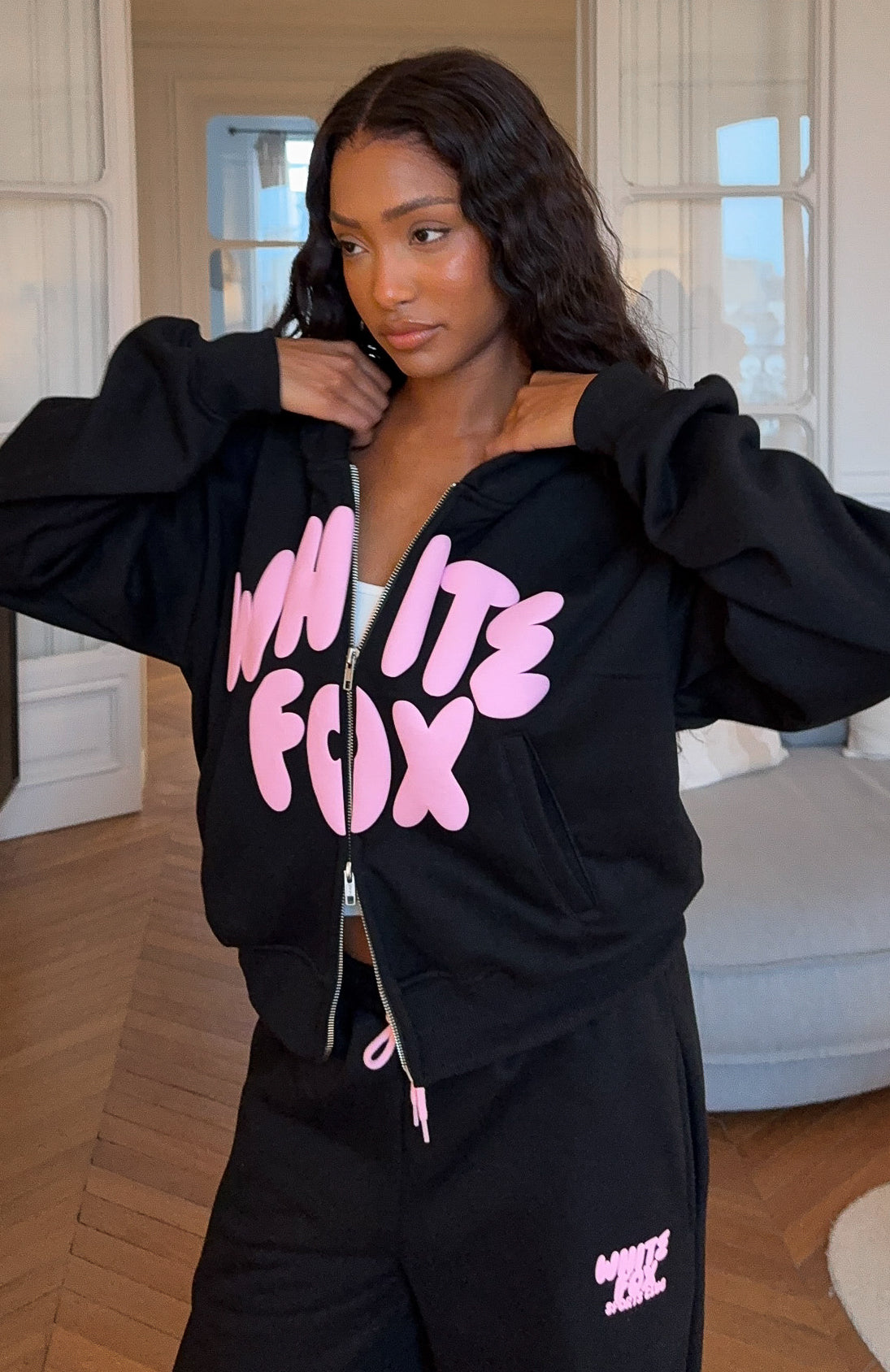 Club 14 Allie Boxy Zip Front Hoodie Black